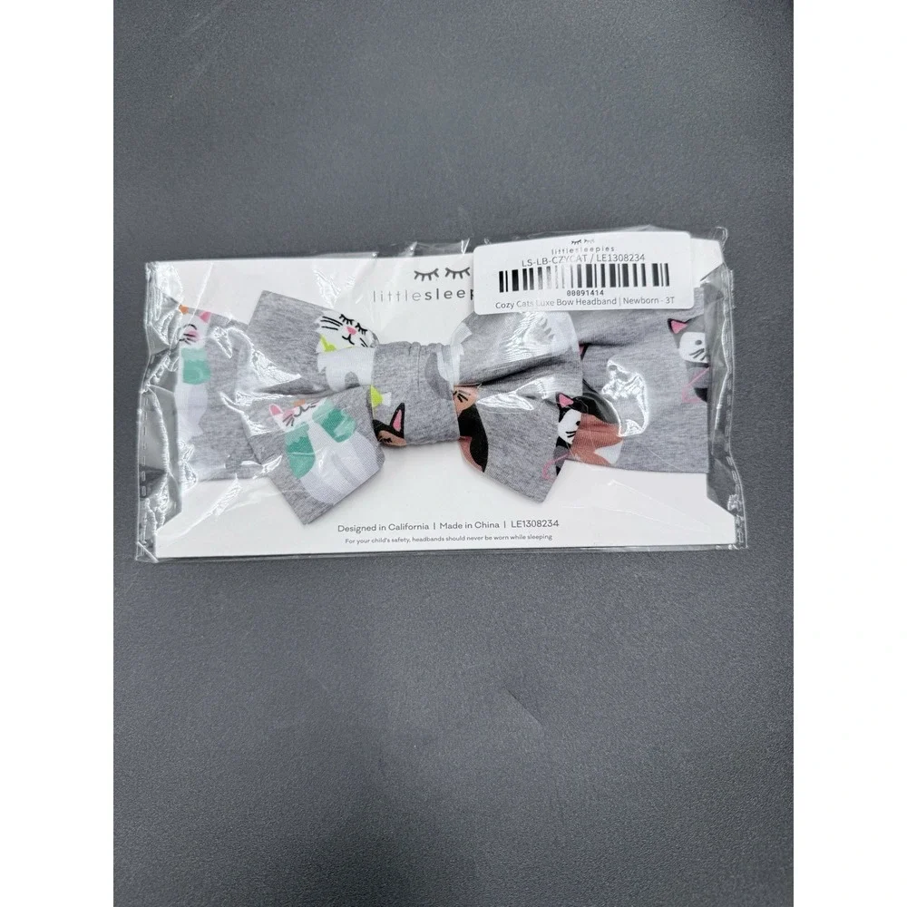 Little Sleepies COZY CATS Luxe Headband Bow Newborn To 3T NEW NIB